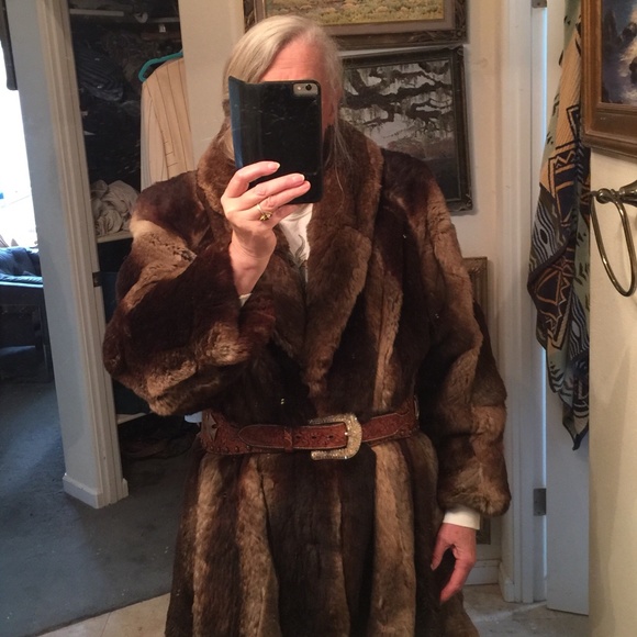 Polo Norte brown rabbit very long coat, XL - Picture 1 of 6